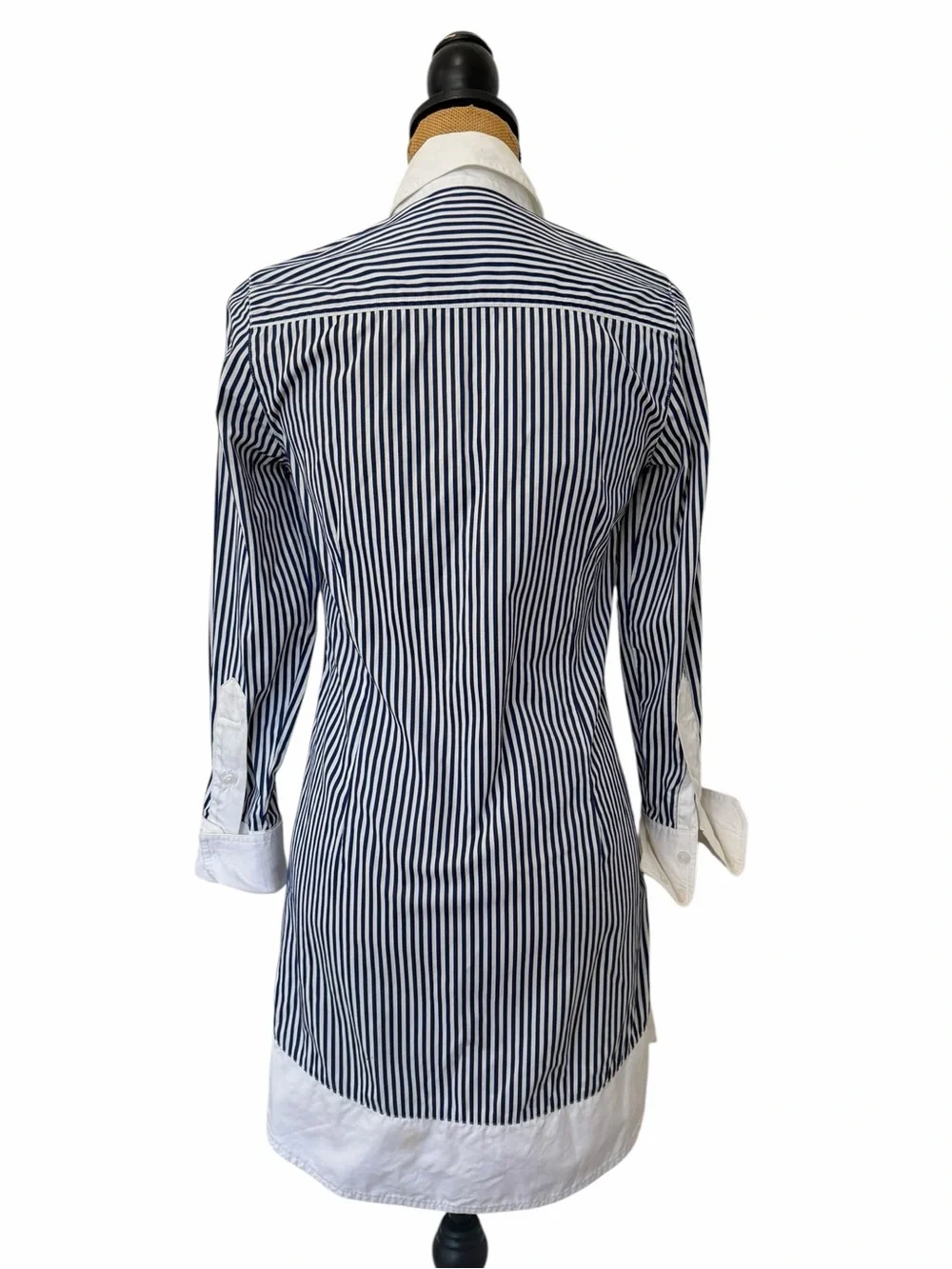 100% Cotton Ben Sherman Blue White Stripe Button Shirt Dress S Preppy
